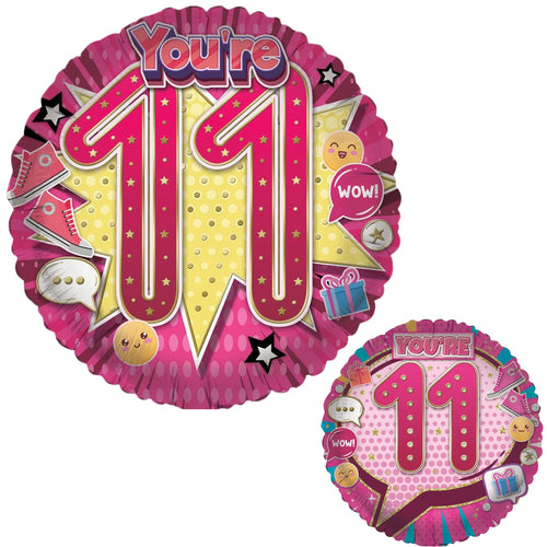 18"/ 46cm AGE 11 FEMALE DOUBLE-SIDED ROUND FOIL BALLOON