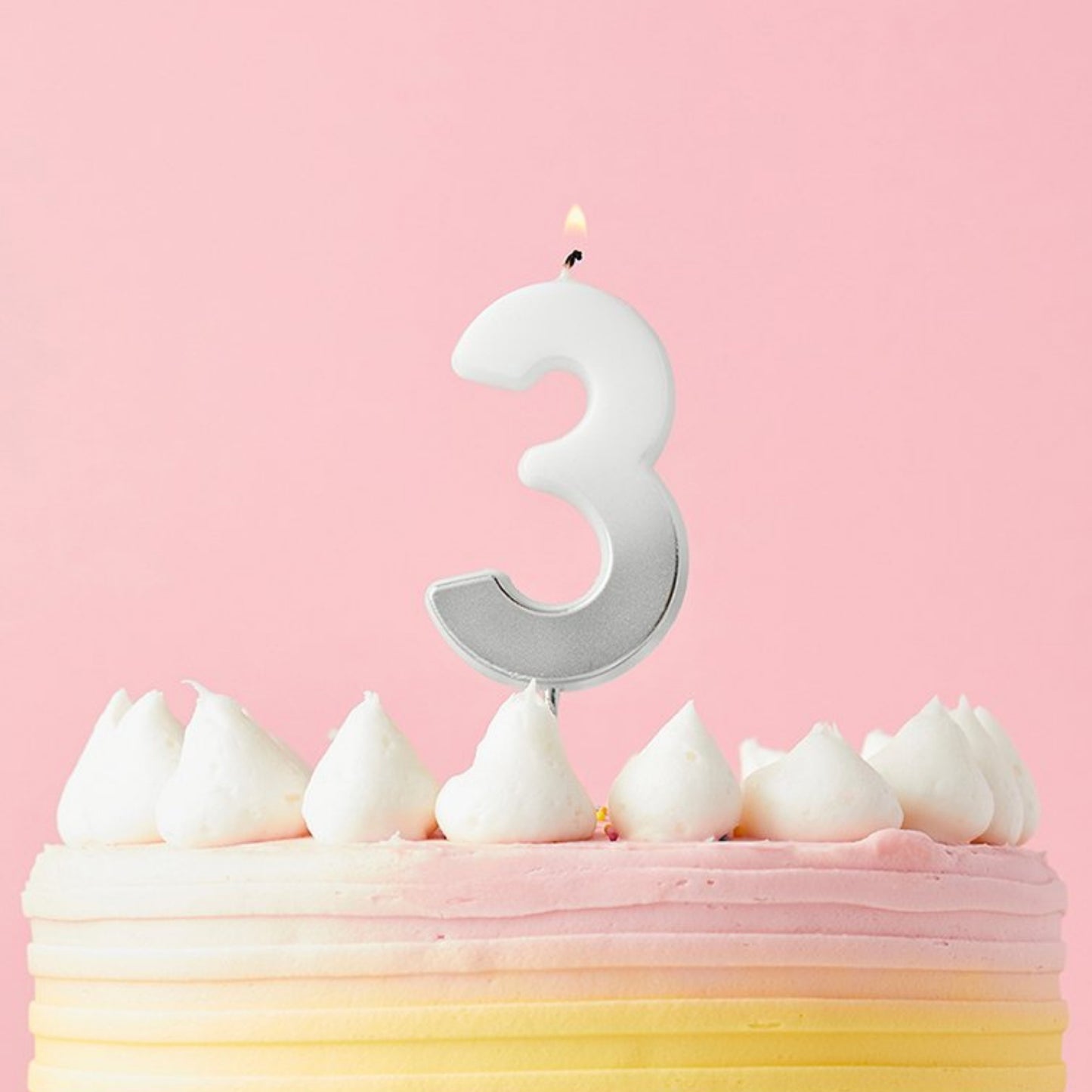 2.4"/ 6.2cm SILVER OMBRE NUMBER '3' CANDLE
