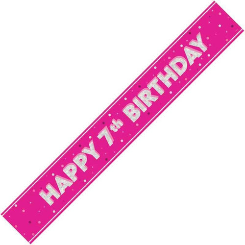 9ft / 2.7m GLITZ PINK 7TH BIRTHDAY BANNER