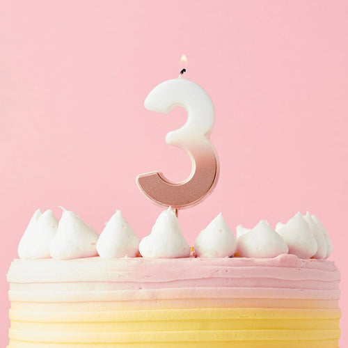 2.4"/ 6.2cm ROSE GOLD OMBRE NUMBER '3' CANDLE