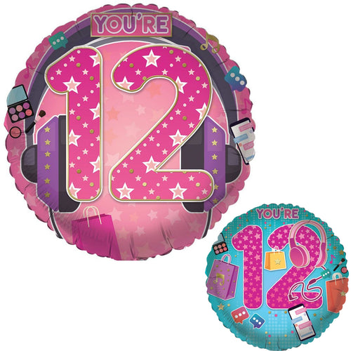 18"/ 46cm AGE 12 FEMALE DOUBLE-SIDED ROUND FOIL BALLOON