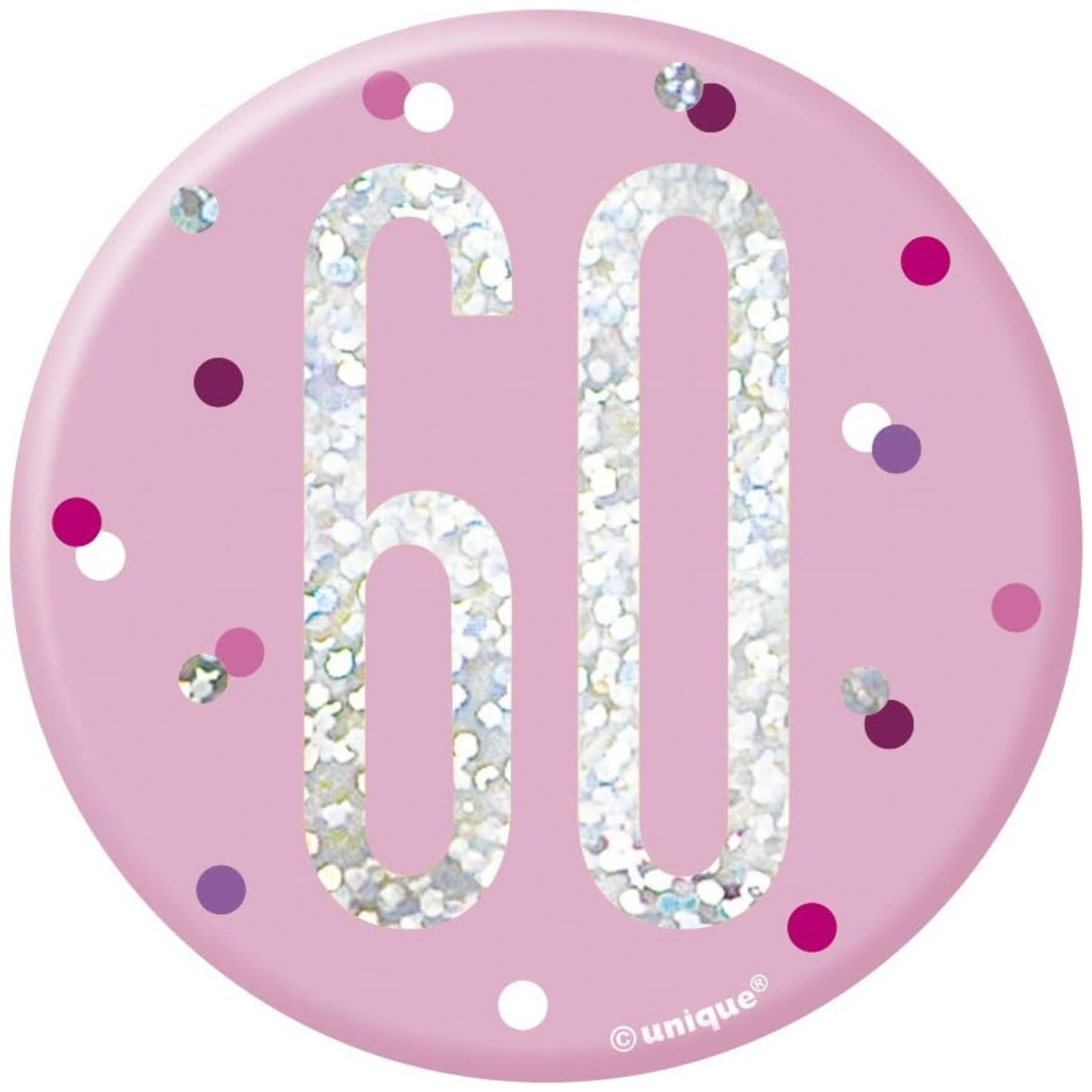 3"/ 8cm GLITZ PINK 60th BIRTHDAY BADGE