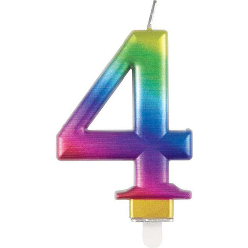 3.5"/ 8.5cm METALLIC RAINBOW NUMBER '4' BIRTHDAY CANDLE