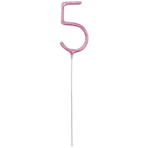 7"/ 18cm NUMERAL 5 PINK GLITZ SPARKLER CANDLE