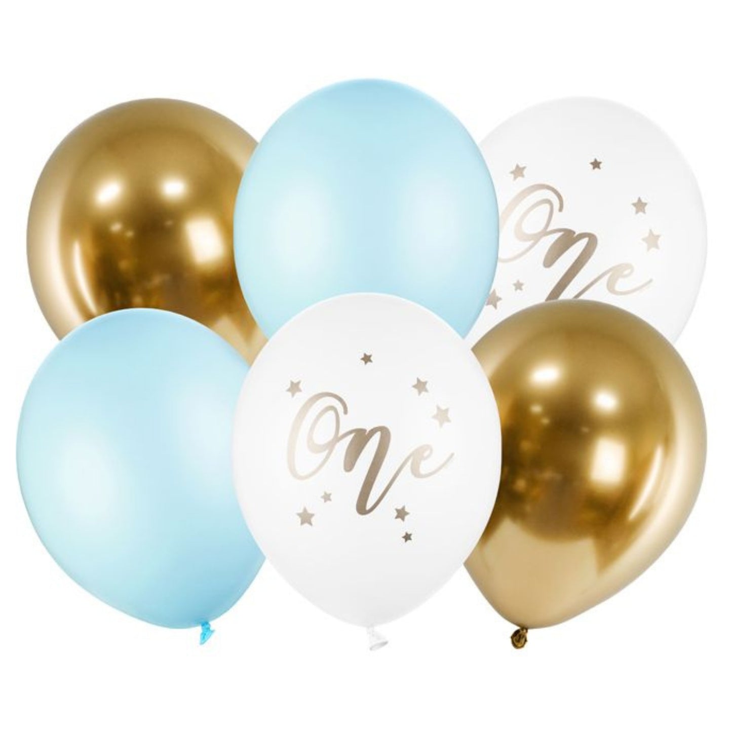 12"/ 30cm BLUE AGE 'ONE' 6 PACK LATEX BALLOONS