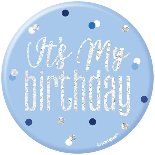 3"/ 8cm GLITZ BLUE HAPPY BIRTHDAY BADGE