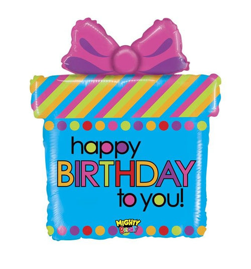 27"/ 69cm HAPPY BIRTHDAY MIGHTY PRESENT SUPERSHAPE FOIL BALLOON