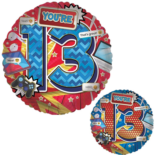 18"/ 46cm AGE 13 MALE DOUBLE-SIDED ROUND FOIL BALLOON