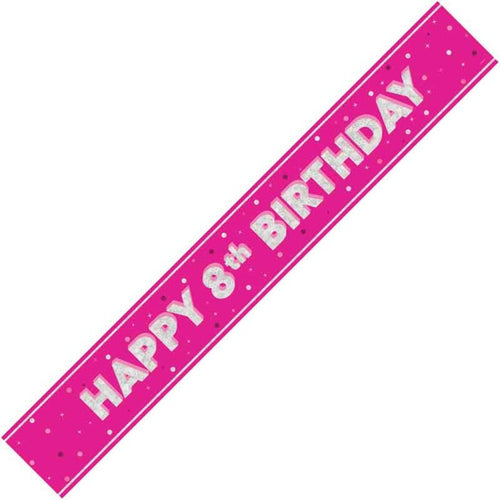 9ft / 2.7m GLITZ PINK 8TH BIRTHDAY BANNER