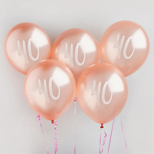 12"/ 30cm ROSE GOLD '40' 5 PACK LATEX BALLOONS