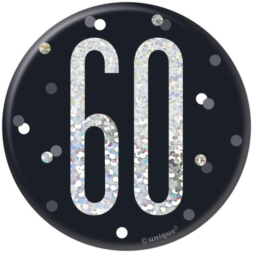 3"/ 8cm GLITZ BLACK 60th BIRTHDAY BADGE