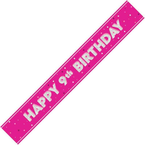 9ft / 2.7m GLITZ PINK 9TH BIRTHDAY BANNER