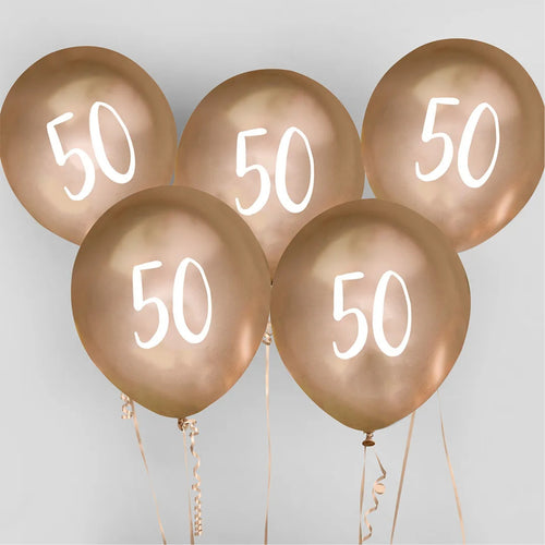 12"/ 30cm GOLD '50' 5 PACK LATEX BALLOONS
