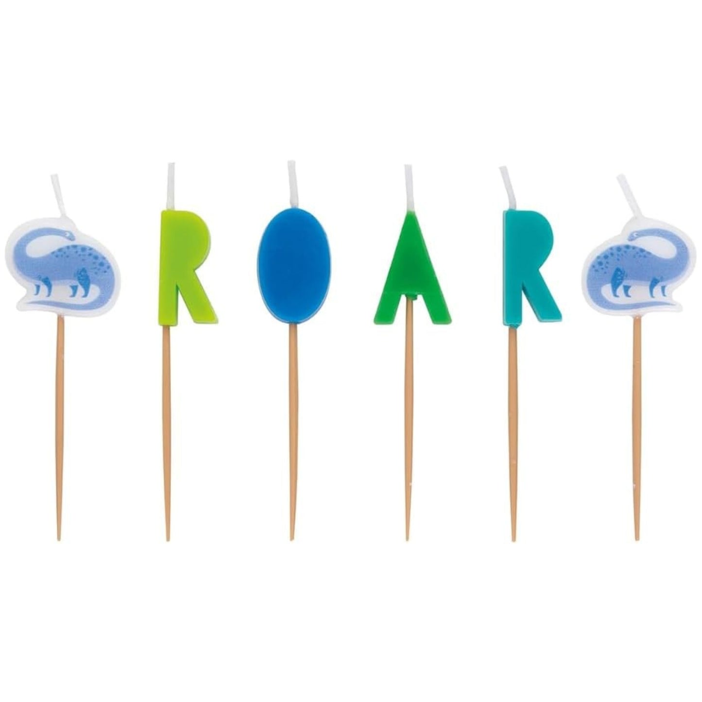 4"/ 10cm BLUE & GREEN DINOSAUR BIRTHDAY PICK CANDLES (6 PACK)