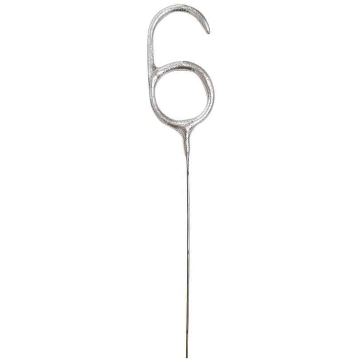 7"/ 18cm NUMERAL 6 SILVER GLITZ SPARKLER CANDLE