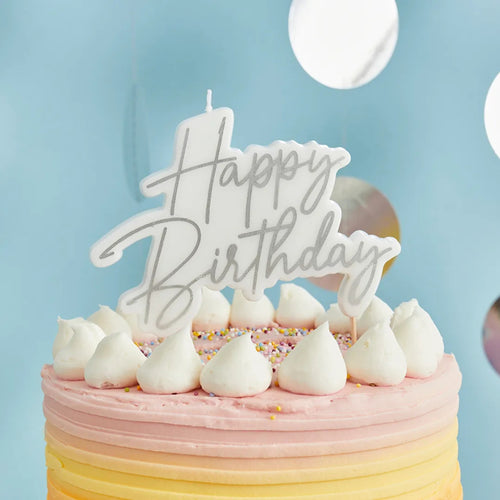 7"/ 18.5cm SILVER HAPPY BIRTHDAY CANDLE