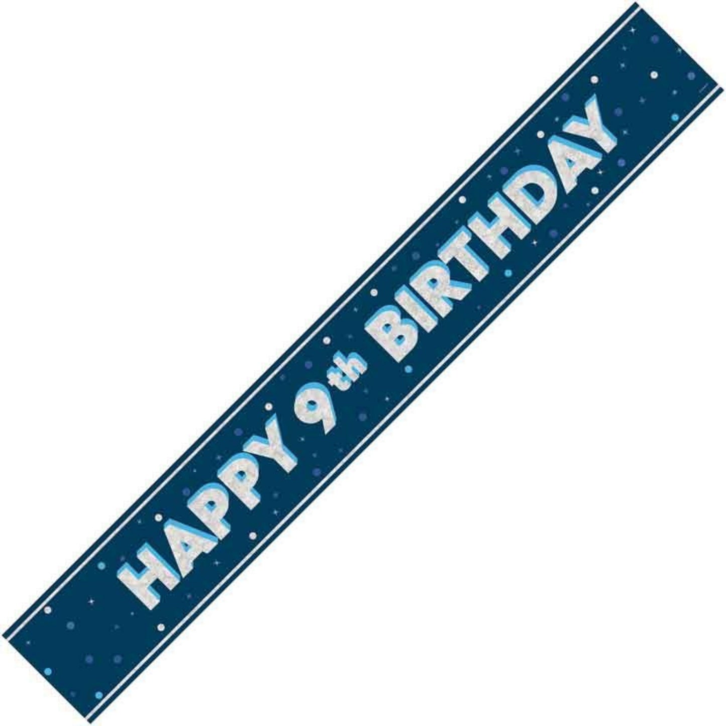 9ft / 2.7m GLITZ BLUE 9TH BIRTHDAY BANNER