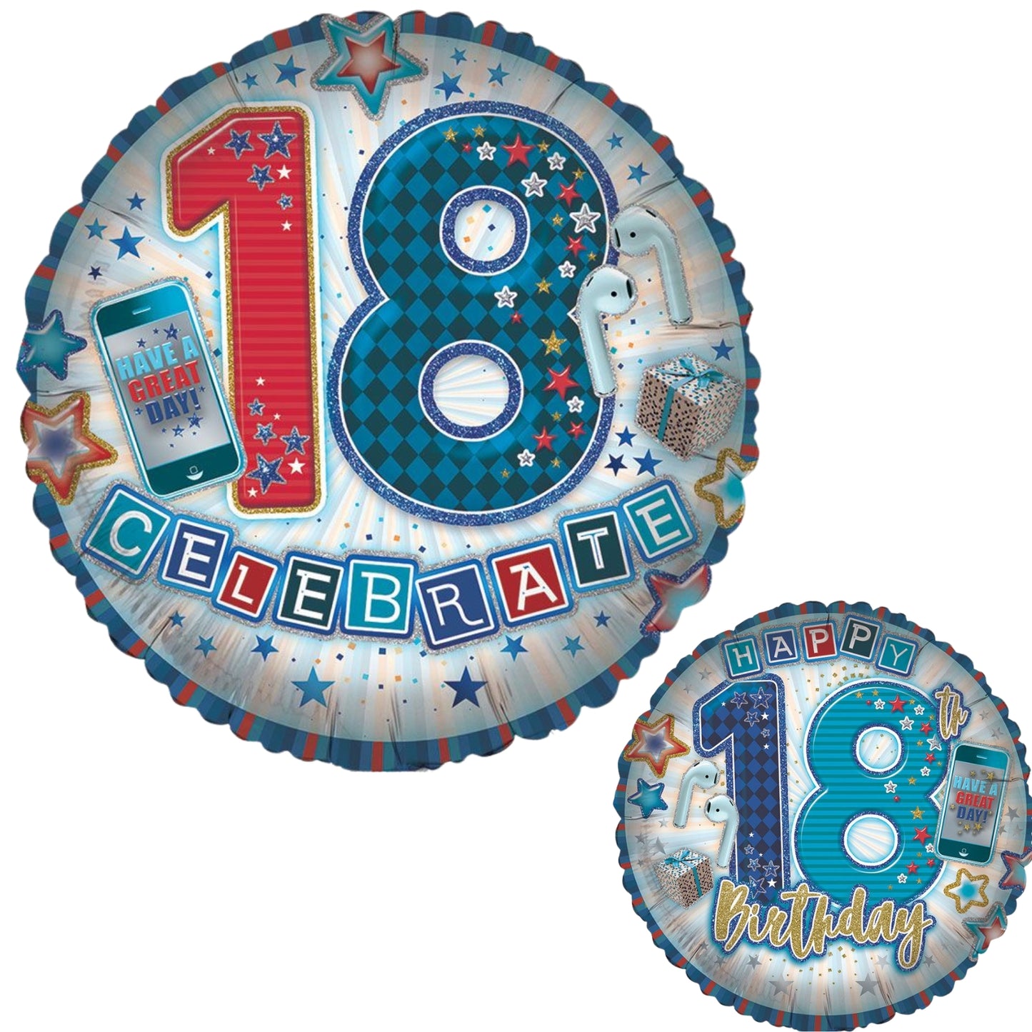 18"/ 46cm AGE 18 MALE DOUBLE-SIDED ROUND FOIL BALLOON
