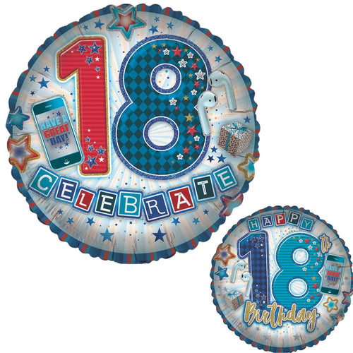 18"/ 46cm AGE 18 MALE DOUBLE-SIDED ROUND FOIL BALLOON