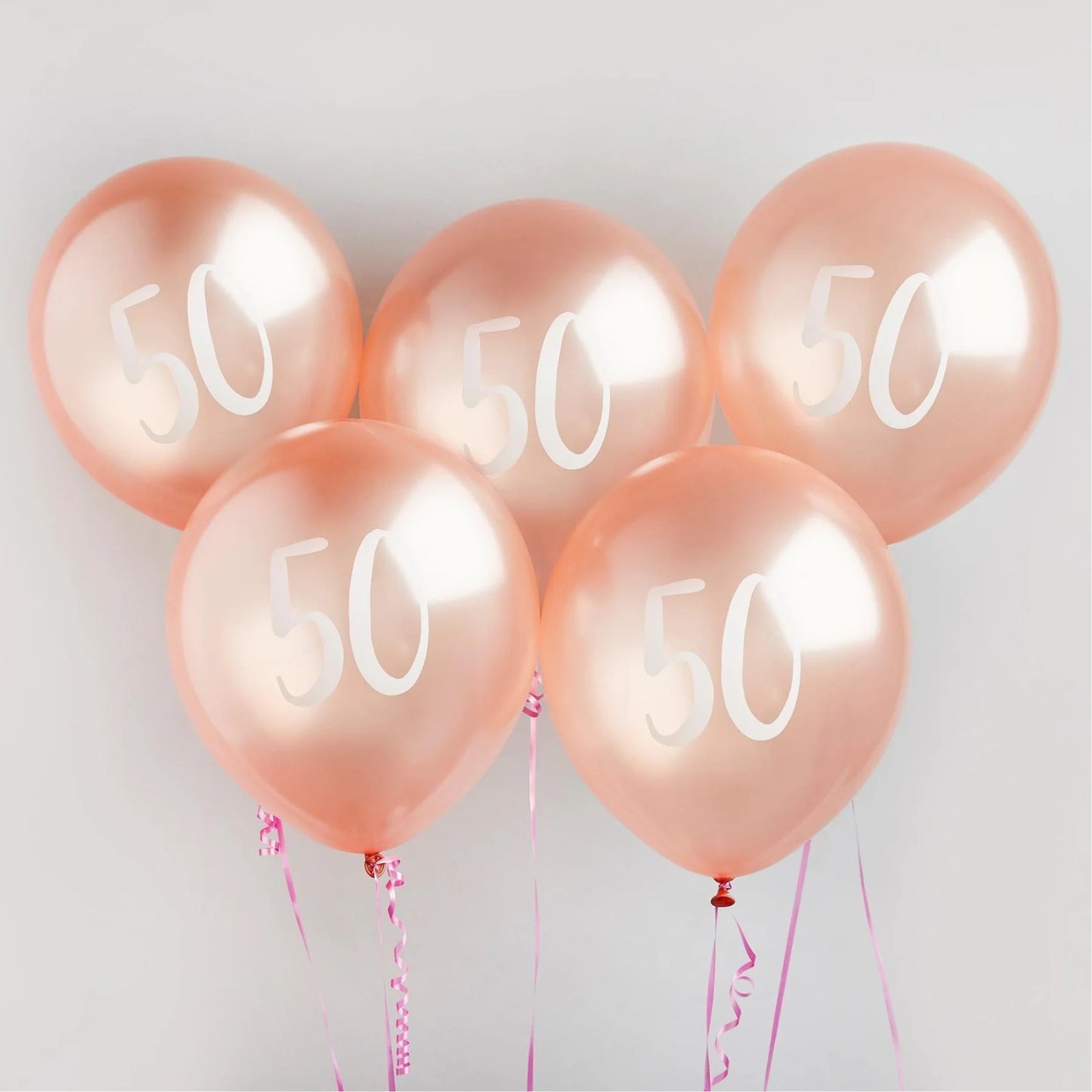 12"/ 30cm ROSE GOLD '50' 5 PACK LATEX BALLOONS