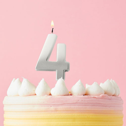 2.4"/ 6.2cm SILVER OMBRE NUMBER '4' CANDLE