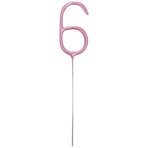 7"/ 18cm NUMERAL 6 PINK GLITZ SPARKLER CANDLE