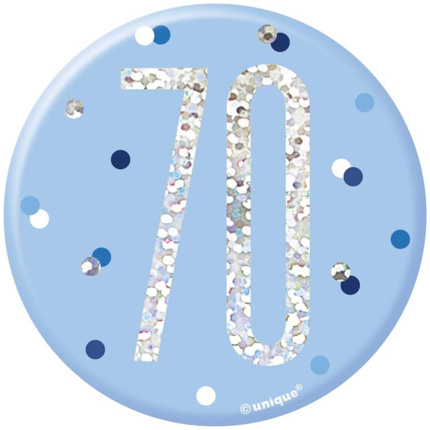 3"/ 8cm GLITZ BLUE 70th BIRTHDAY BADGE