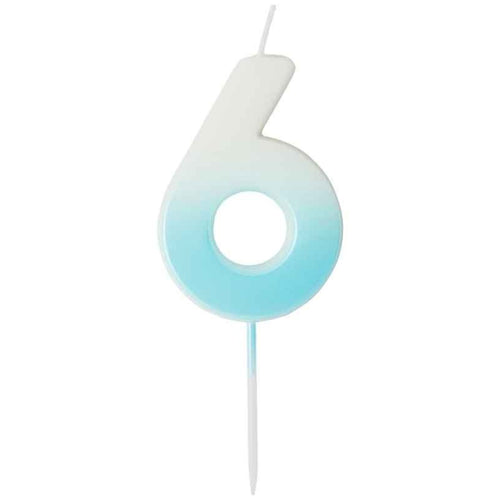 2.4"/ 6.2cm BLUE OMBRE NUMBER '6' CANDLE