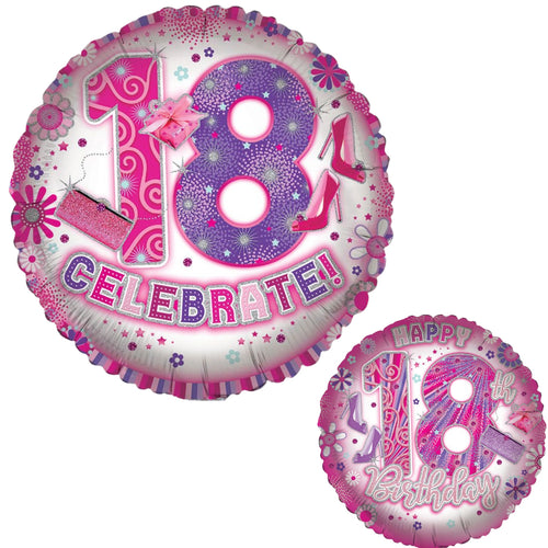 18"/ 46cm AGE 18 FEMALE DOUBLE-SIDED ROUND FOIL BALLOON