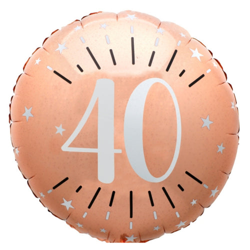 18"/ 46cm PINK GOLD WITH WHITE PRINT 40TH BIRTHDAY ROUND FOIL BALLOON