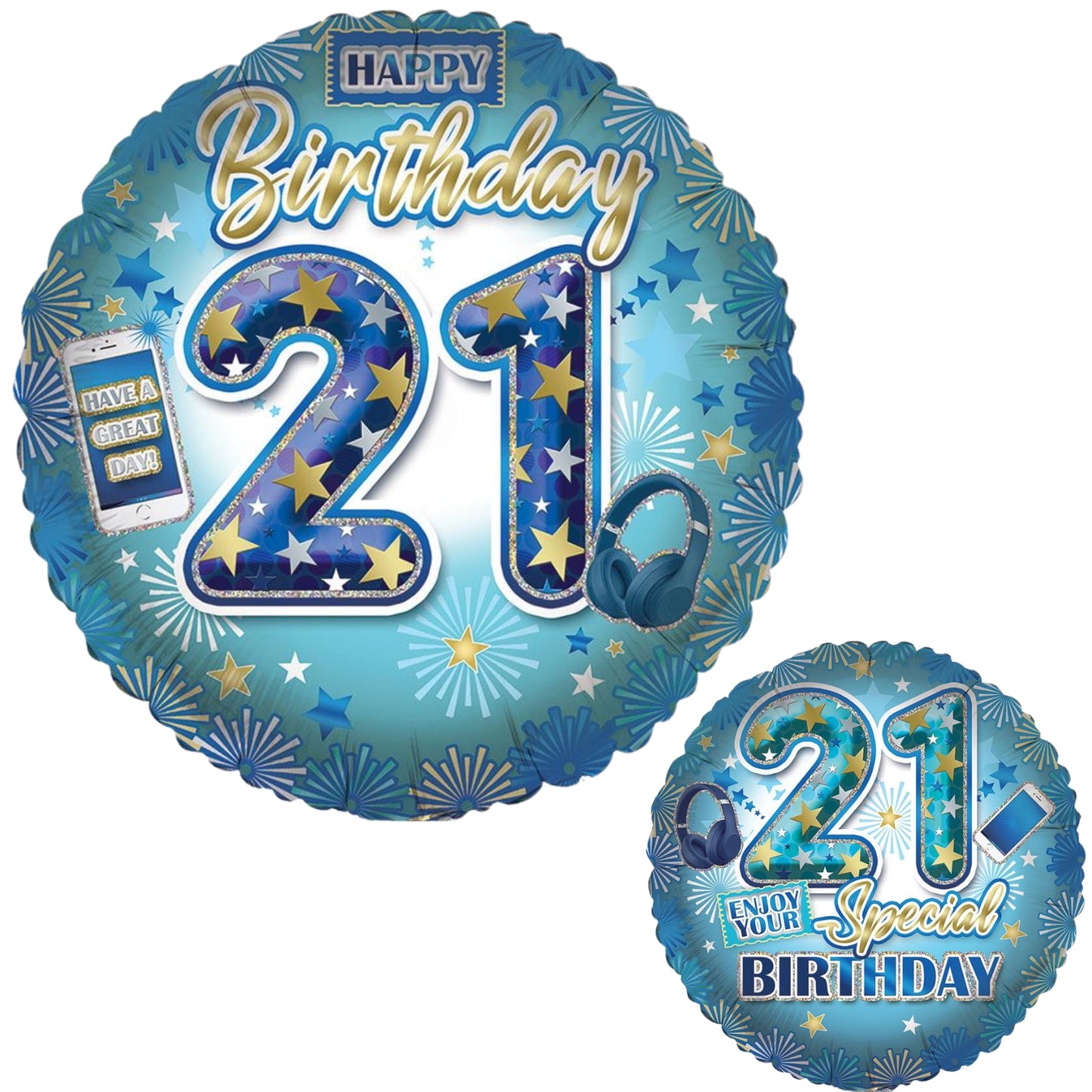 18"/ 46cm AGE 21 MALE DOUBLE-SIDED ROUND FOIL BALLOON