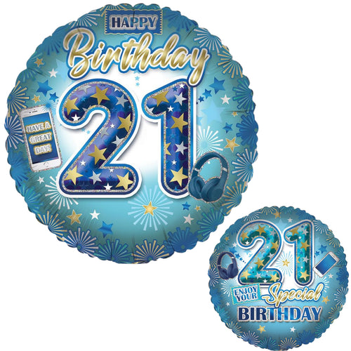 18"/ 46cm AGE 21 MALE DOUBLE-SIDED ROUND FOIL BALLOON