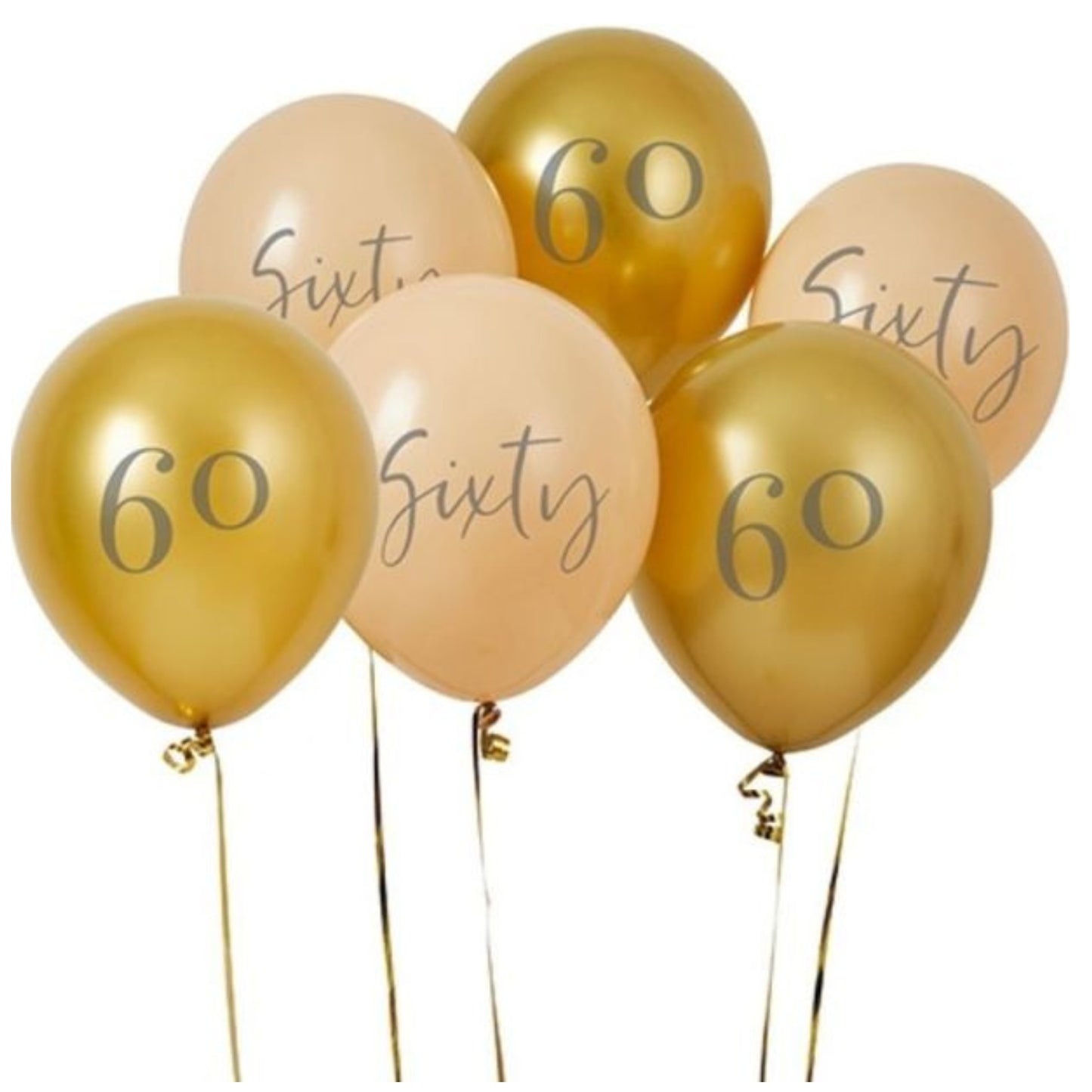 12"/ 30cm GOLD & NUDE '60' 6 PACK LATEX BALLOONS