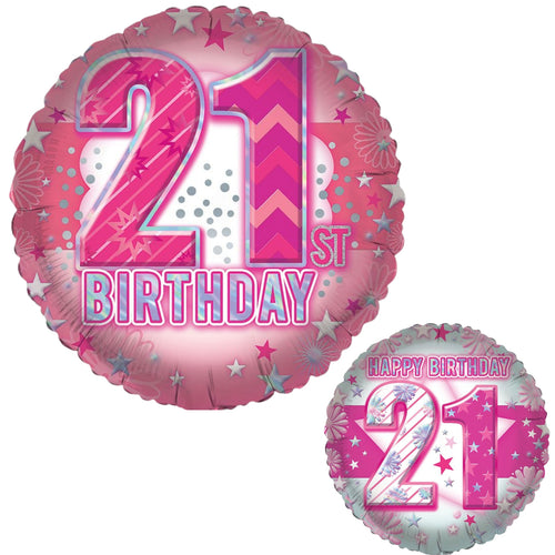 18"/ 46cm AGE 21 FEMALE DOUBLE-SIDED ROUND FOIL BALLOON
