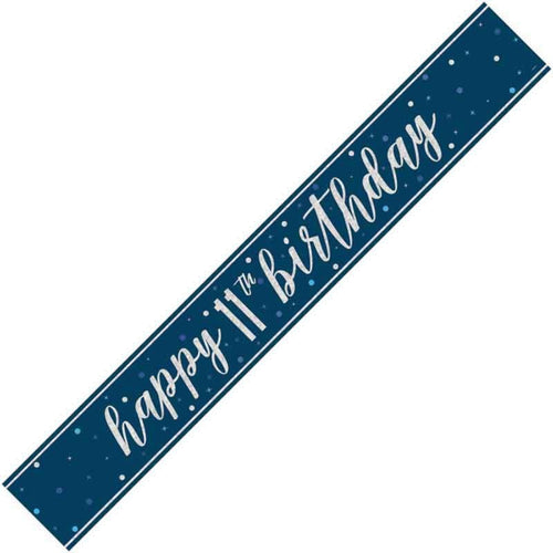 9ft / 2.7m GLITZ BLUE 11TH BIRTHDAY BANNER