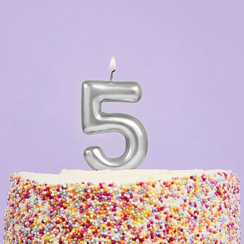 3"/ 8cm SILVER NUMBER '5' CANDLE