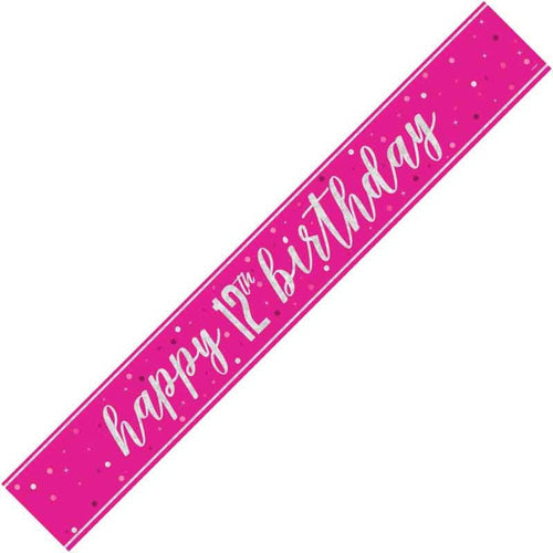 9ft / 2.7m GLITZ PINK 12TH BIRTHDAY BANNER