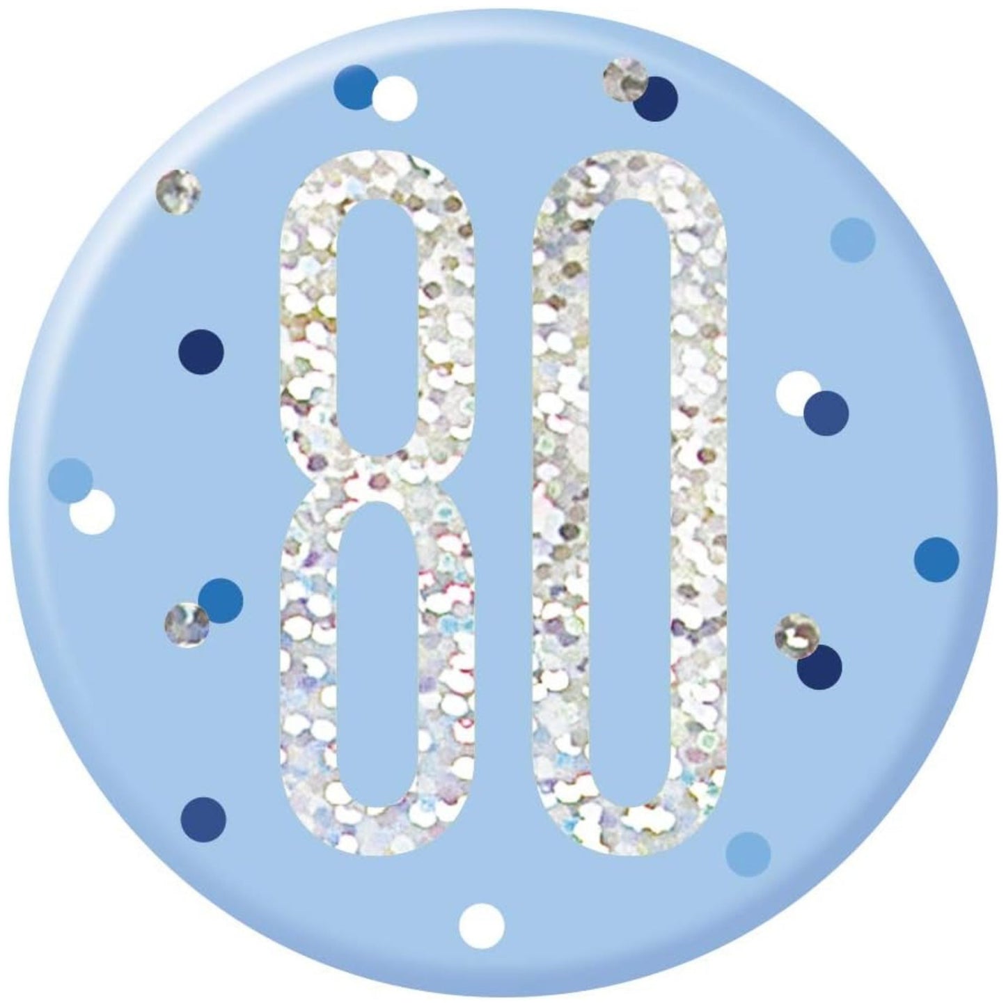3"/ 8cm GLITZ BLUE 80th BIRTHDAY BADGE
