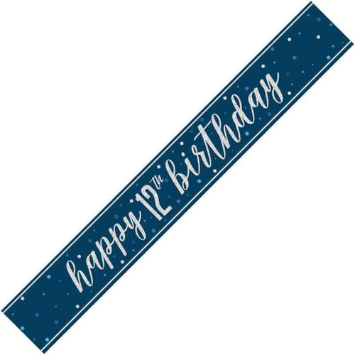9ft / 2.7m GLITZ BLUE 12TH BIRTHDAY BANNER