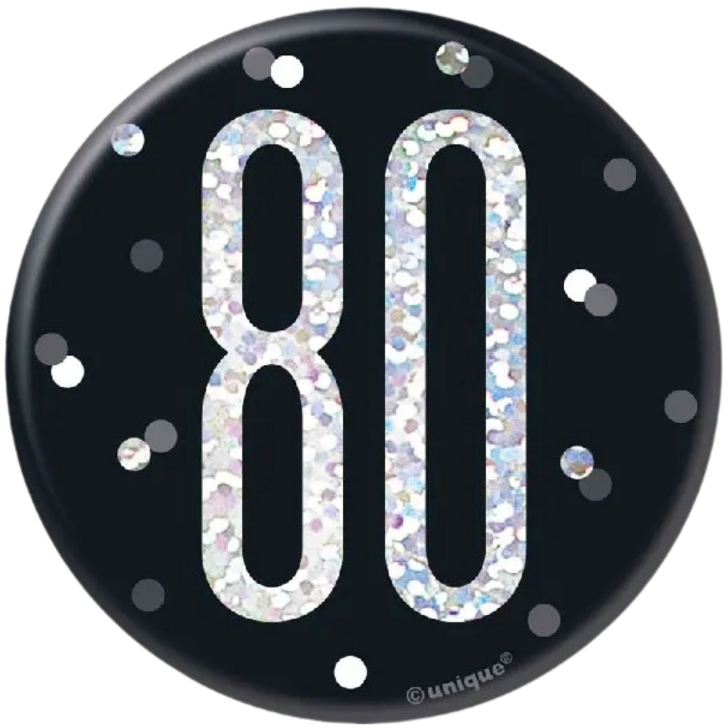 3"/ 8cm GLITZ BLACK 80th BIRTHDAY BADGE