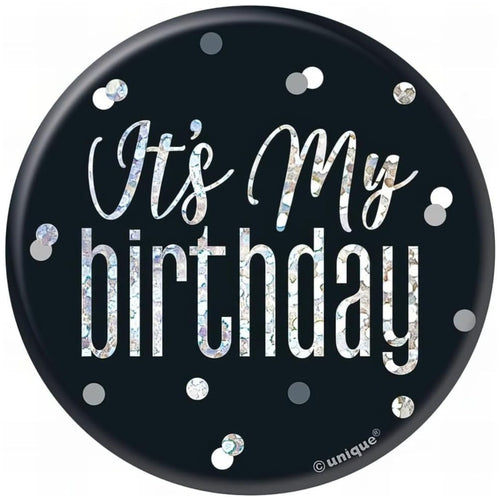 3"/ 8cm GLITZ BLACK HAPPY BIRTHDAY BADGE