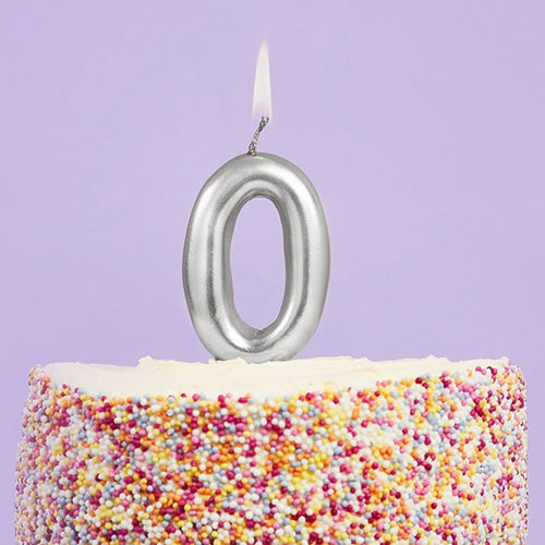 3"/ 8cm SILVER NUMBER '0' CANDLE