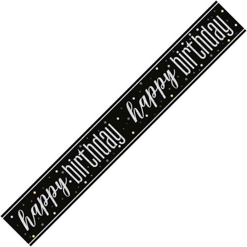 9ft / 2.7m GLITZ BLACK HAPPY BIRTHDAY BANNER