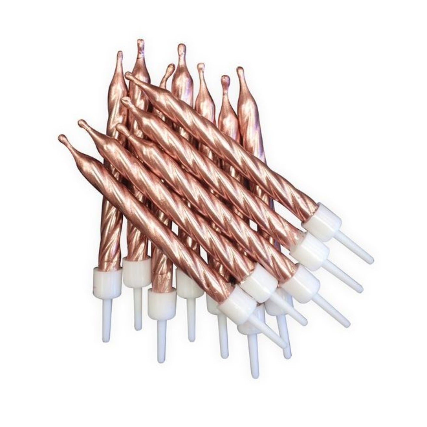 3"/ 7.5cm ROSE GOLD METALLIC BIRTHDAY CANDLES WITH HOLDERS (12 PACK)