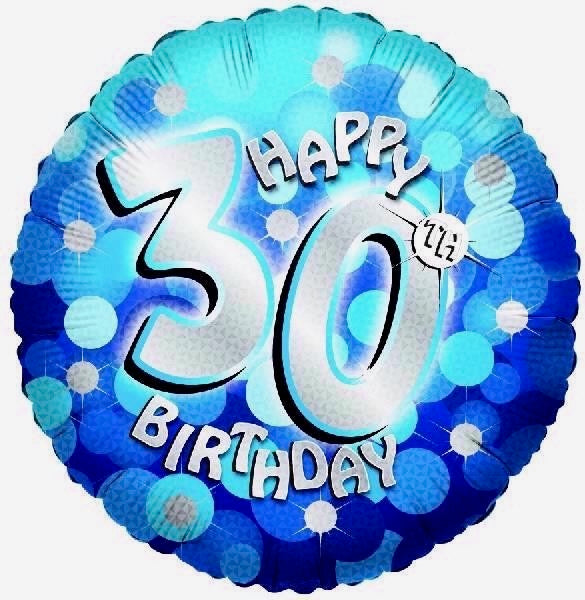 18"/ 46cm SPARKLE BLUE HAPPY 30TH BIRTHDAY ROUND FOIL BALLOON
