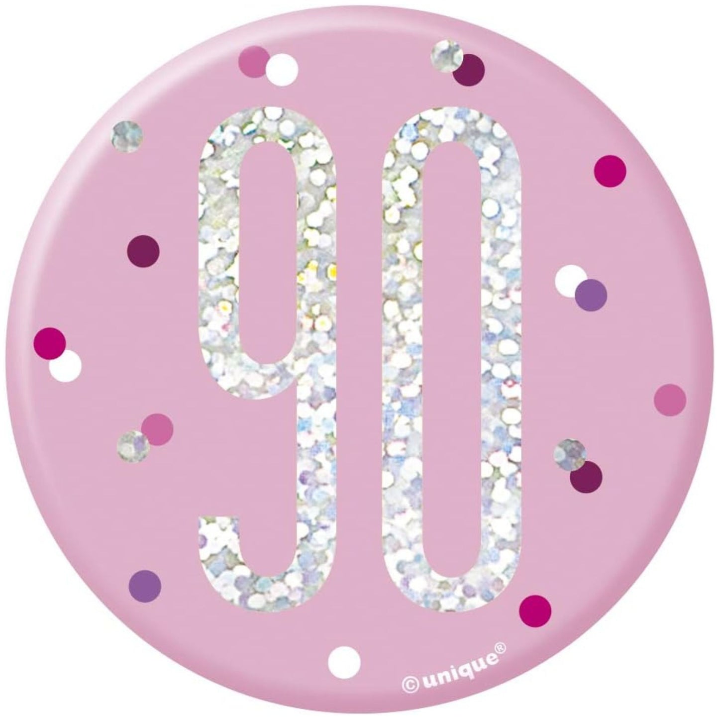 3"/ 8cm GLITZ PINK 90th BIRTHDAY BADGE