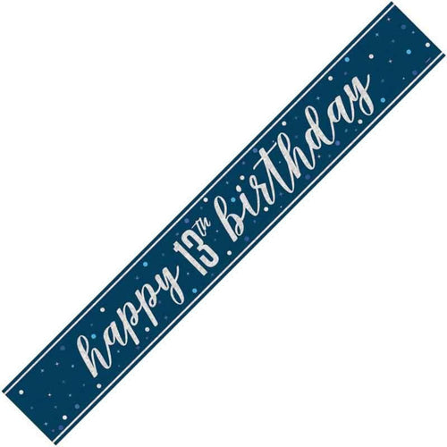 9ft / 2.7m GLITZ BLUE 13TH BIRTHDAY BANNER