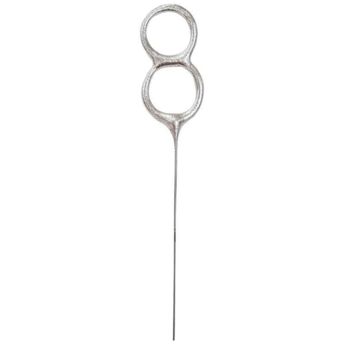 7"/ 18cm NUMERAL 8 SILVER GLITZ SPARKLER CANDLE