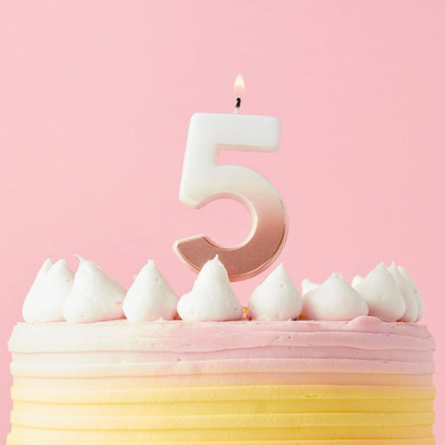 2.4"/ 6.2cm ROSE GOLD OMBRE NUMBER '5' CANDLE