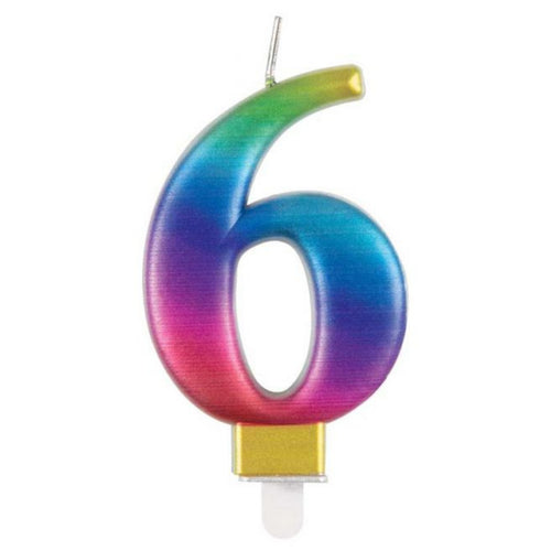 3.5"/ 8.5cm METALLIC RAINBOW NUMBER '6' BIRTHDAY CANDLE